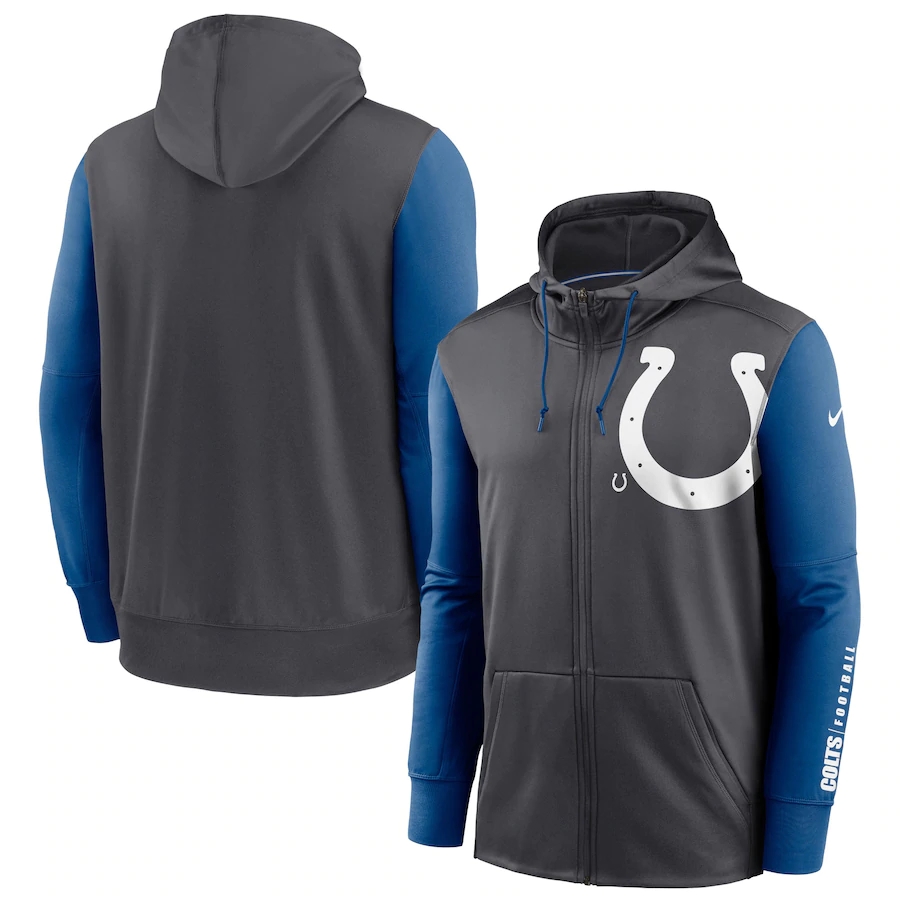 NFL Nike Indianapolis Colts Charcoal Royal Fan Gear Mascot Performance FullZip Hoodie